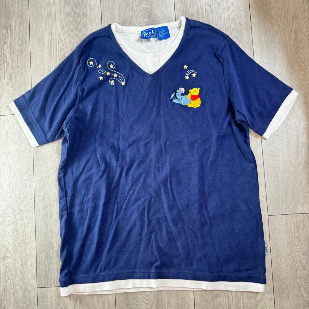 Vintage “Pooh” Winnie and Pooh Embroidered Short Sleeve Navy T Shirt Large